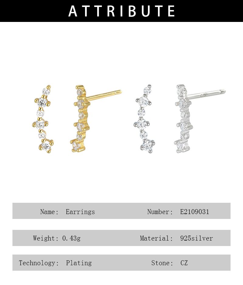 Orecchini da donna in argento sterling S925 con stella cadente, mini orecchini lucidi, orecchini versatili di base con fila di diamanti, piccoli orecchini_voghion.com