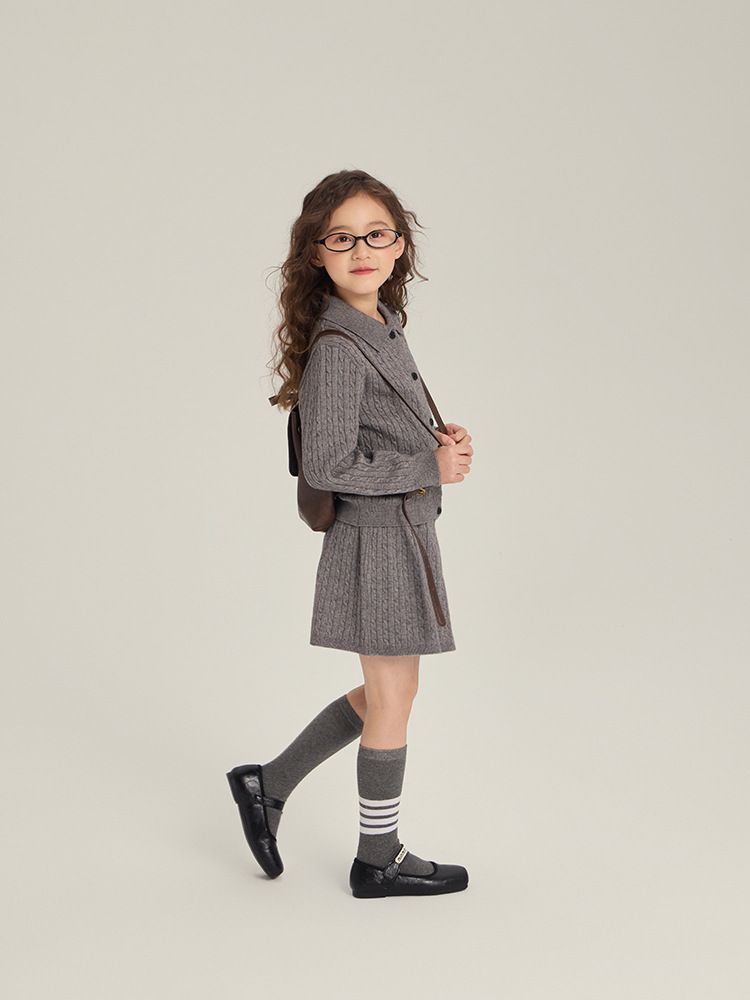 Ensemble tricoté Aimo Beibei pour filles, édition coréenne, style universitaire, nouveauté automne, pull, cardigan et jupe, 2 pièces_voghion.com