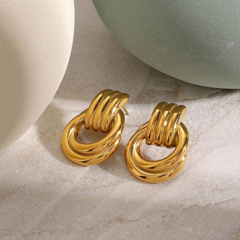 Orecchini da donna in acciaio inossidabile con filo d'oro e argento abbinati, semplici orecchini a cerchio in acciaio al titanio con avvolgimento in filo d'oro_voghion.com