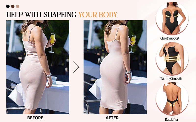 Bodysuits Lingeries Tanga Para Mulheres Sexy Sem Costas Decote Em V Profundo Modelador COMFREE Festa Invisível U Plunge Corset W_voghion.com