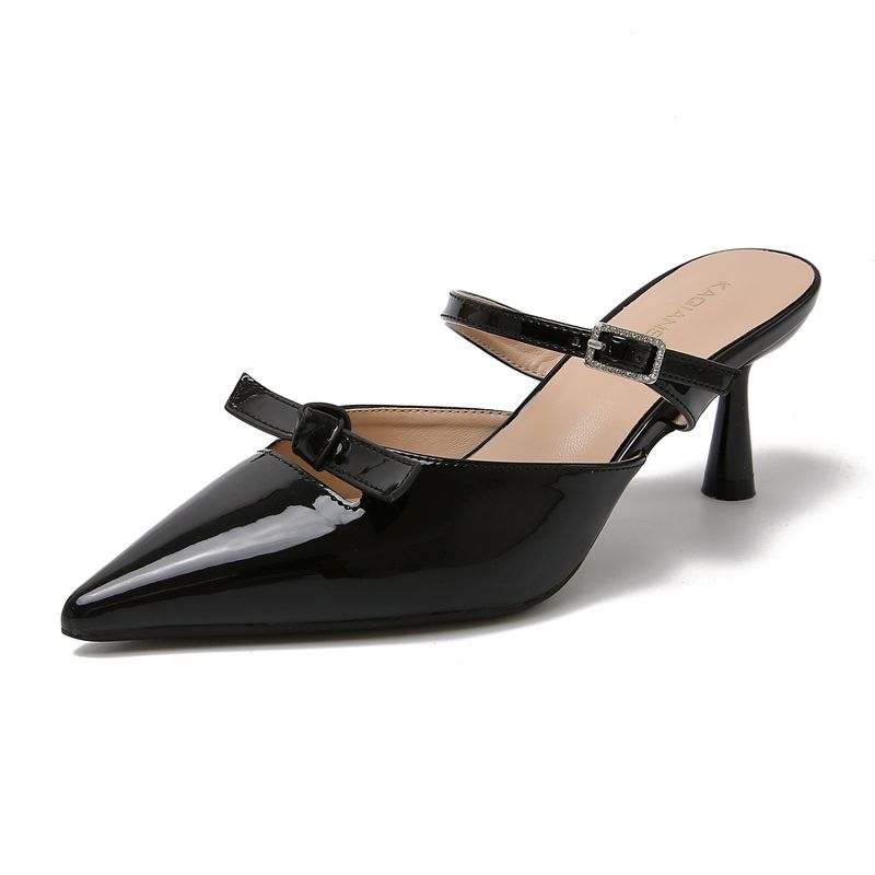 Women's Summer Sandals 2025 Fashion High-End French Style Black High Heels Thin Heel Closed-Toe Mules_voghion.com