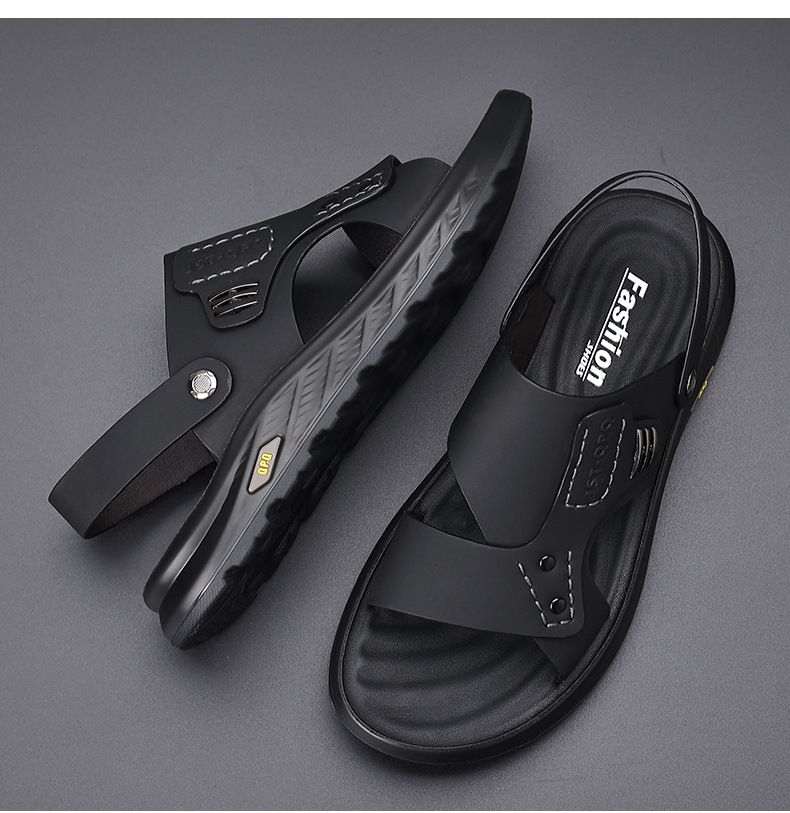 Sandals Summer Outdoor Non-slip Casual Leather Shoes Sport Driving Dual-use Business Slippers_voghion.com