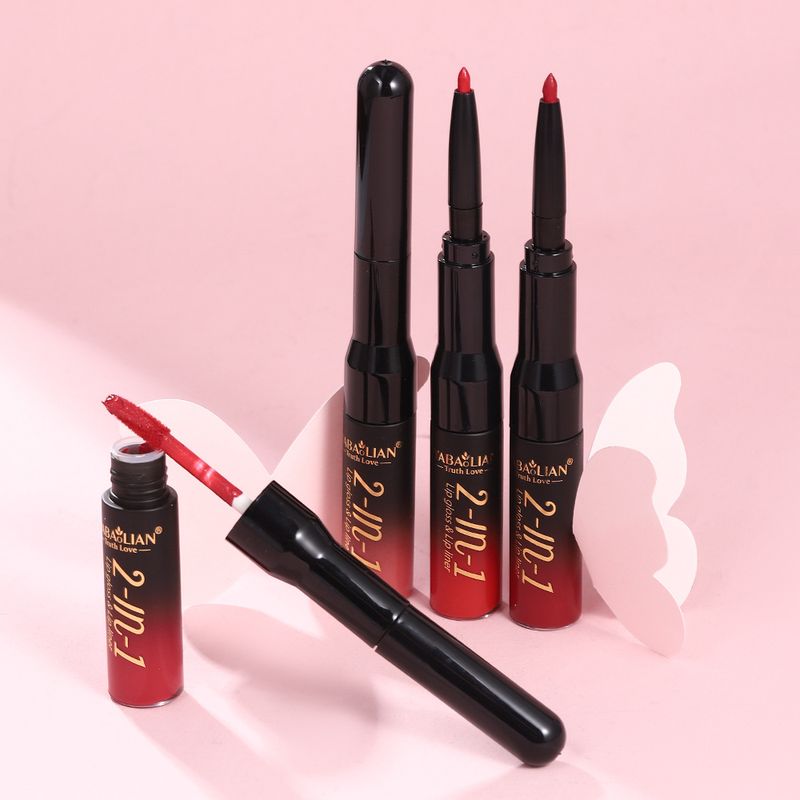 Maquillaje de labios YABAOLIAN delineador de labios brillo mate resistente al agua esmalte de doble cabezal color de labios_voghion.com