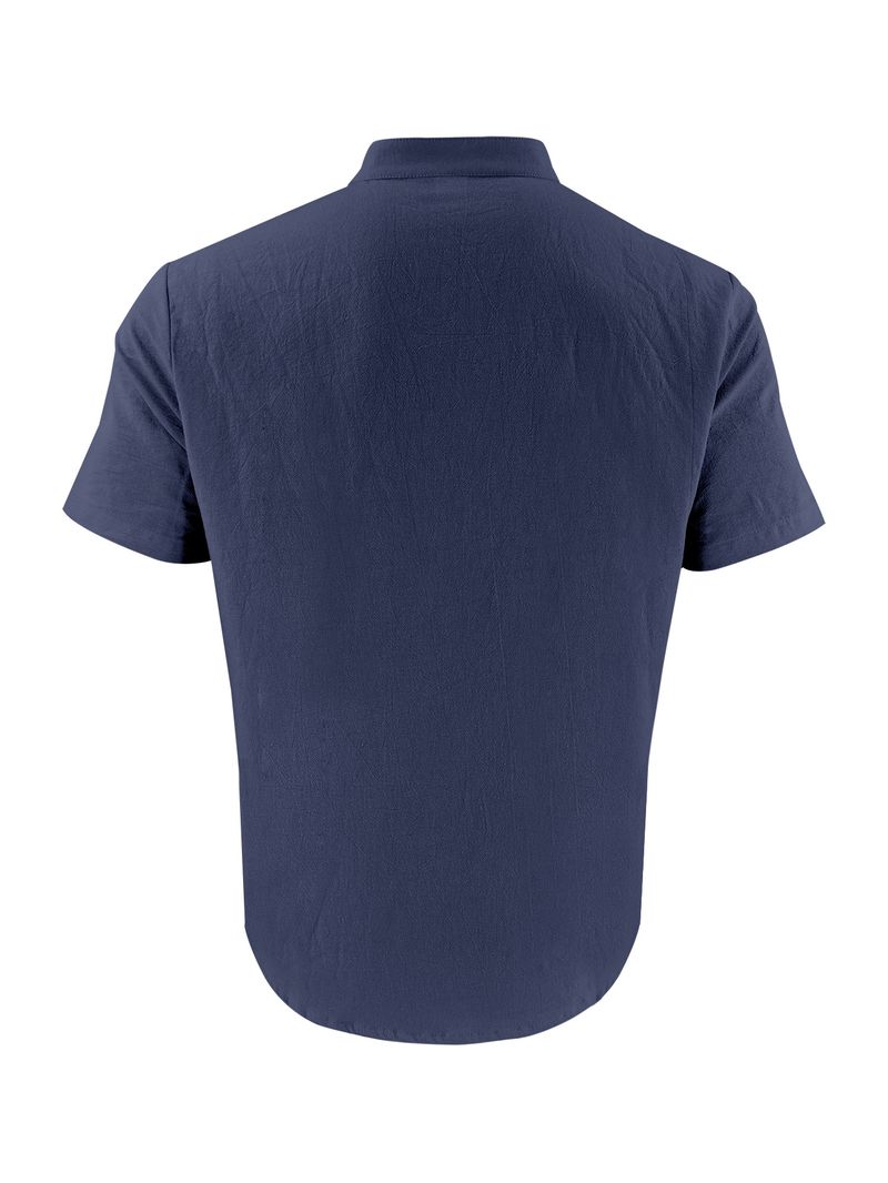 Camicia da uomo in lino a maniche corte con bottoni - Camicia casual estiva traspirante con taschino sul petto, comoda ed elegante per l'uso quotidiano_voghion.com