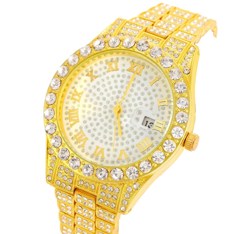 Moške diamantne bleščeče kvarčne ure Nakit Modna ročna ura zlate barve Ura Hip Hop Moške ure Darilo_voghion.com