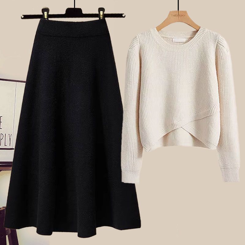 Ensemble en tricot inspiré de Petite Audrey – Ensemble pull slim et jupe midi_voghion.com