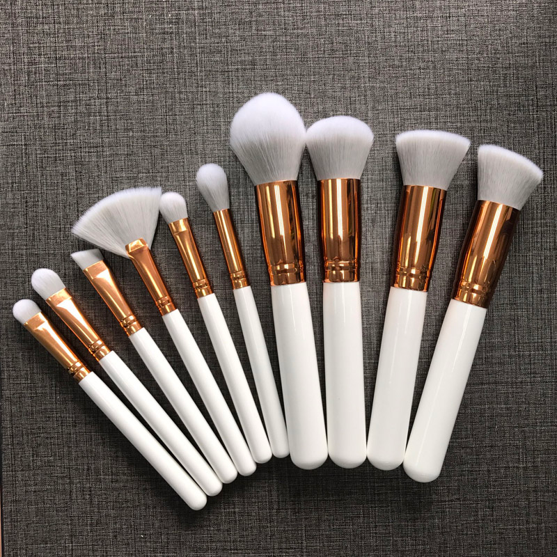 White 10pcs Makeup Brush Set Powder Eye brushes Beauty Makeup Tool_voghion.com