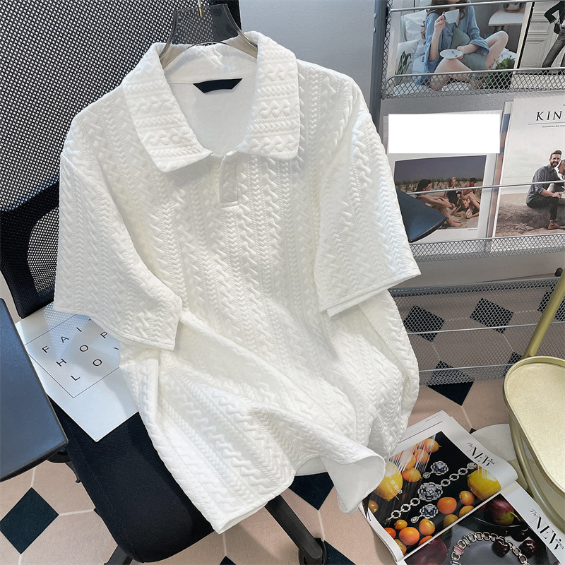 Women's Clothing Design niche waffle suit polo shirt shorts women's summer loose two piece set short sleeved T shirt top_voghion.com