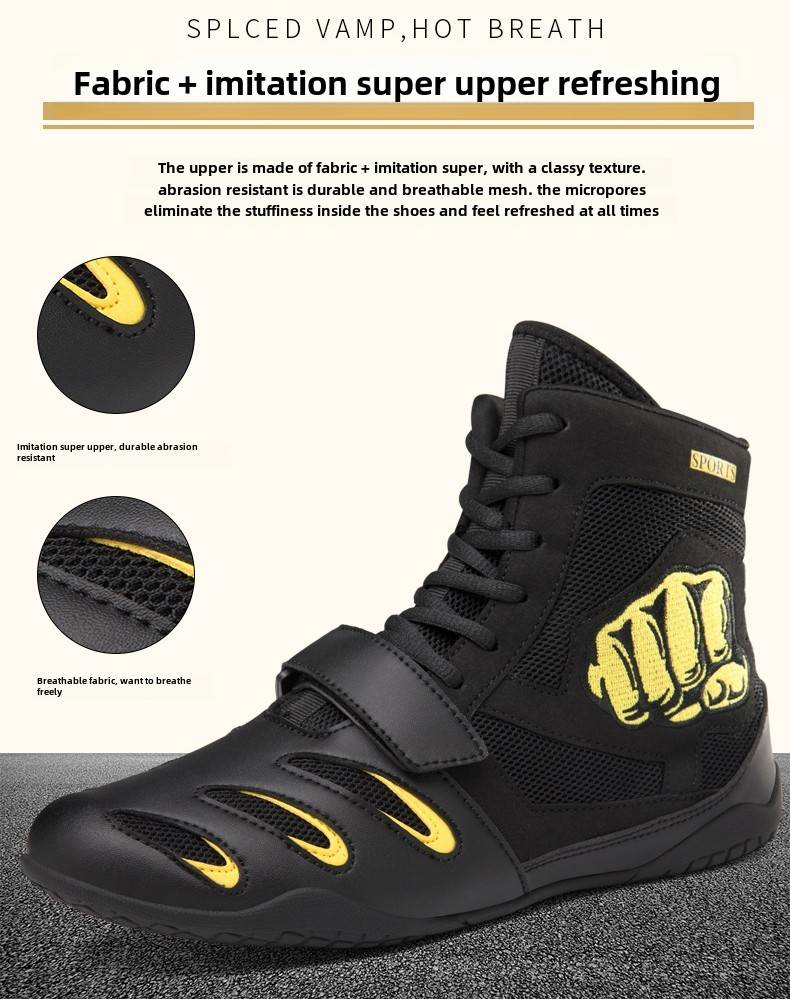 Grote maten antislip en anti-drop boksschoenen voor heren en dames, vechttraining worstelschoenen, lichte slijtvaste en antislip Sanda-vechtschoenen_voghion.com