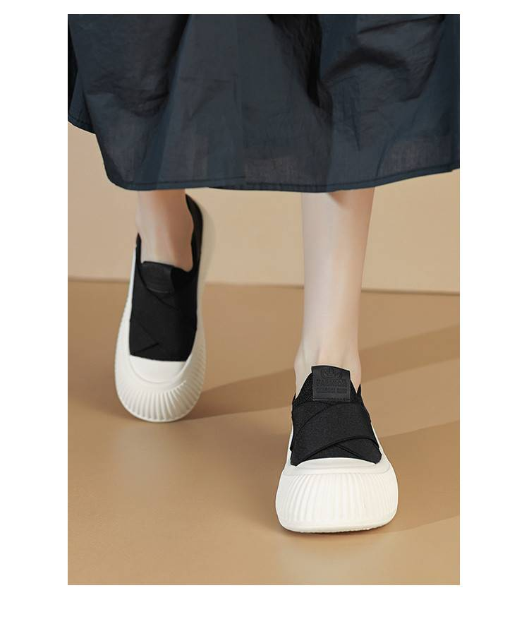 cameido【Elastico e adatto a varie forme di piede】Scarpe da biscotto con suola spessa da donna, scarpe casual slip-on in tessuto per donna_voghion.com