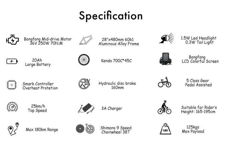 TTGOEBIKE Vélo électrique de montagne à gros pneus de 28 pouces, 36 V, 250 W, moteur central, vélo de trekking/vélo de ville à assistance électrique pour hommes et femmes_voghion.com