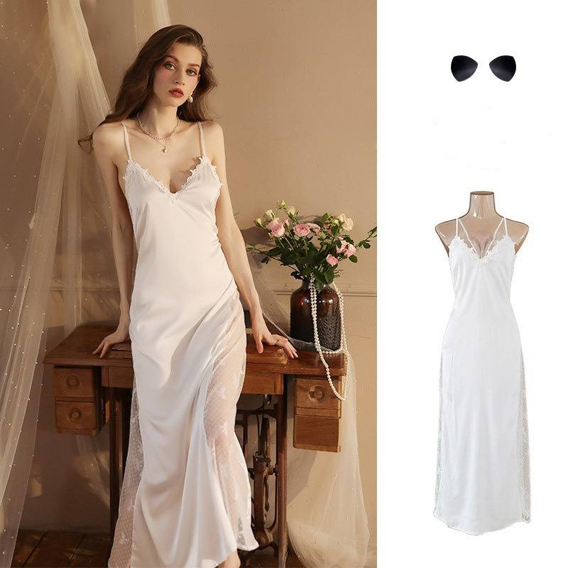 Damen Nachtwäsche Sexy Nachthemd Plus Lange Bademantel Pyjamas Weibliche Langarm Damen Satin Home Kleidung Dünne Generation_voghion.com