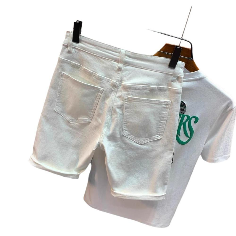 Herenkleding Denim Shorts Trend Slim Fit Mid-Length Broeken Stretch Shorts_voghion.com