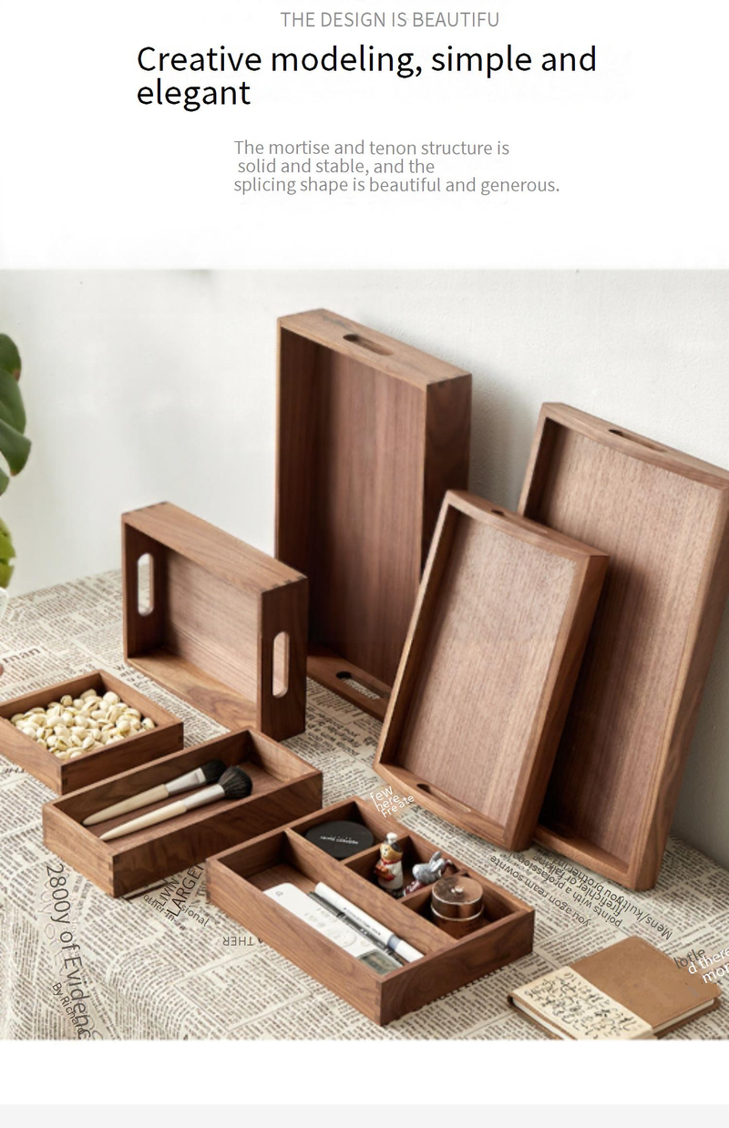 Solid Wood Entryway Organizer - Desk Tray For Keys Jewelry Cosmetics & Stationery Multi-Purpose Storage Box For Home & Office_voghion.com