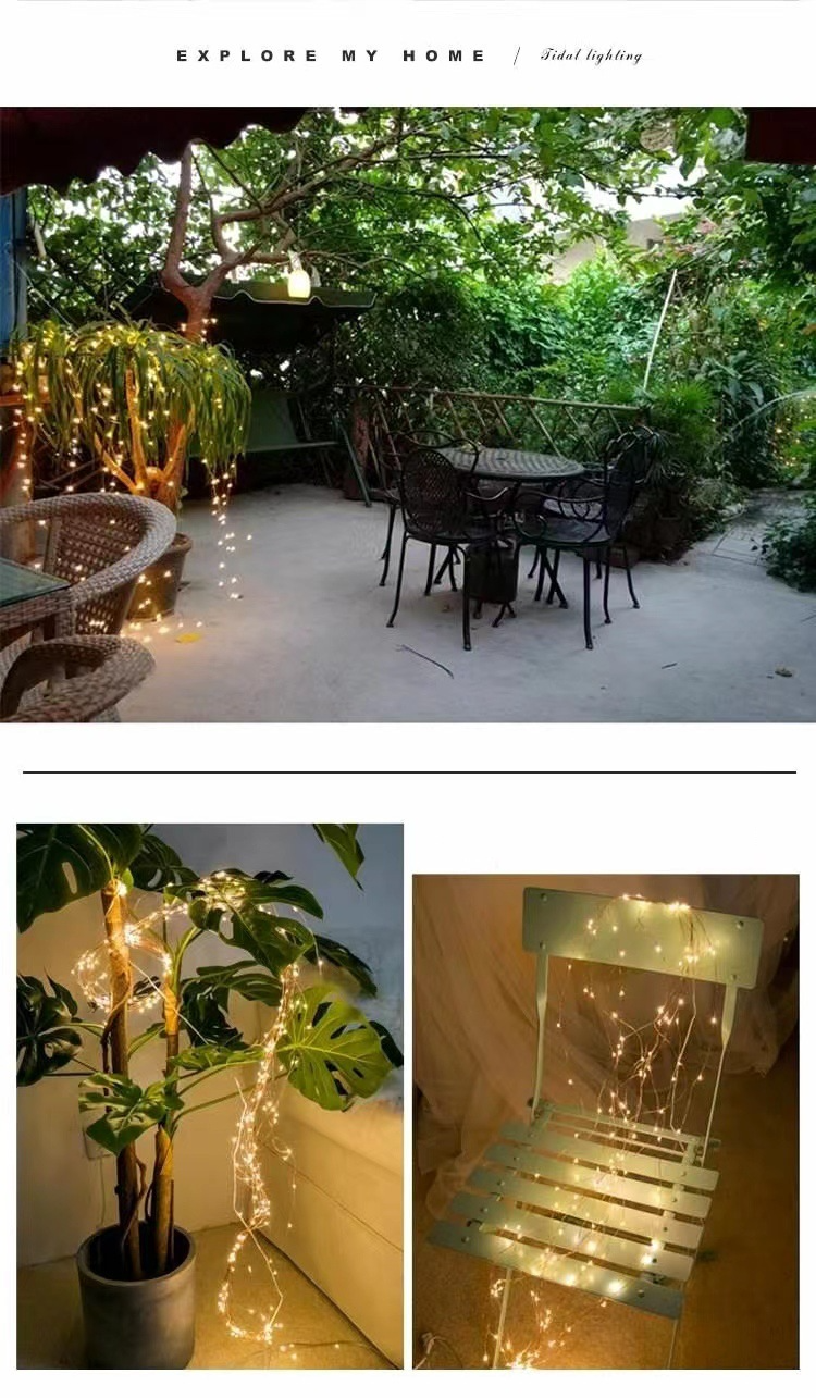 Luzes de LED tipo fada – Luzes de fio de cobre em cascata para decoração interna e externa, luzes cintilantes conectáveis por tomada (à prova d'água IP44)_voghion.com