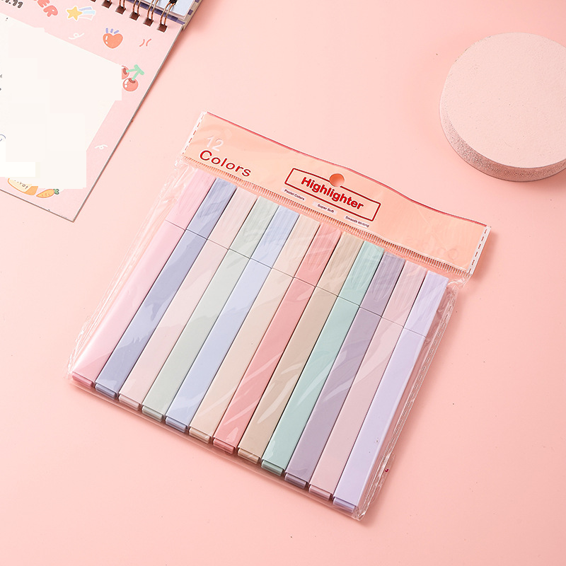 Dual-Tip Highlighter Set - 12 Vibrant Colors, Square Design, Smooth Ink Flow For Study, Office & Art Projects_voghion.com
