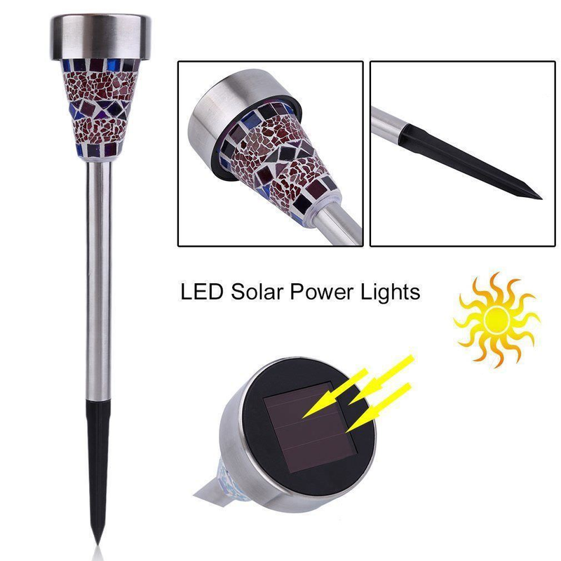 Lampada da giardino a mosaico, lampada da esterno a LED impermeabile per prati, vialetti e patii, bianco caldo e bianco freddo, acciaio inossidabile, illuminazione 6-12 ore_voghion.com