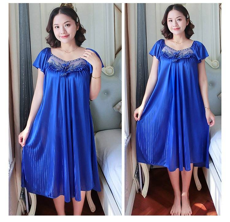 Women Ice Silk Sleepwear Set Nightdress Homewear Nightwear Pyjamas Female Lace Sleepwear V-neck Nightgown Plus Size_voghion.com
