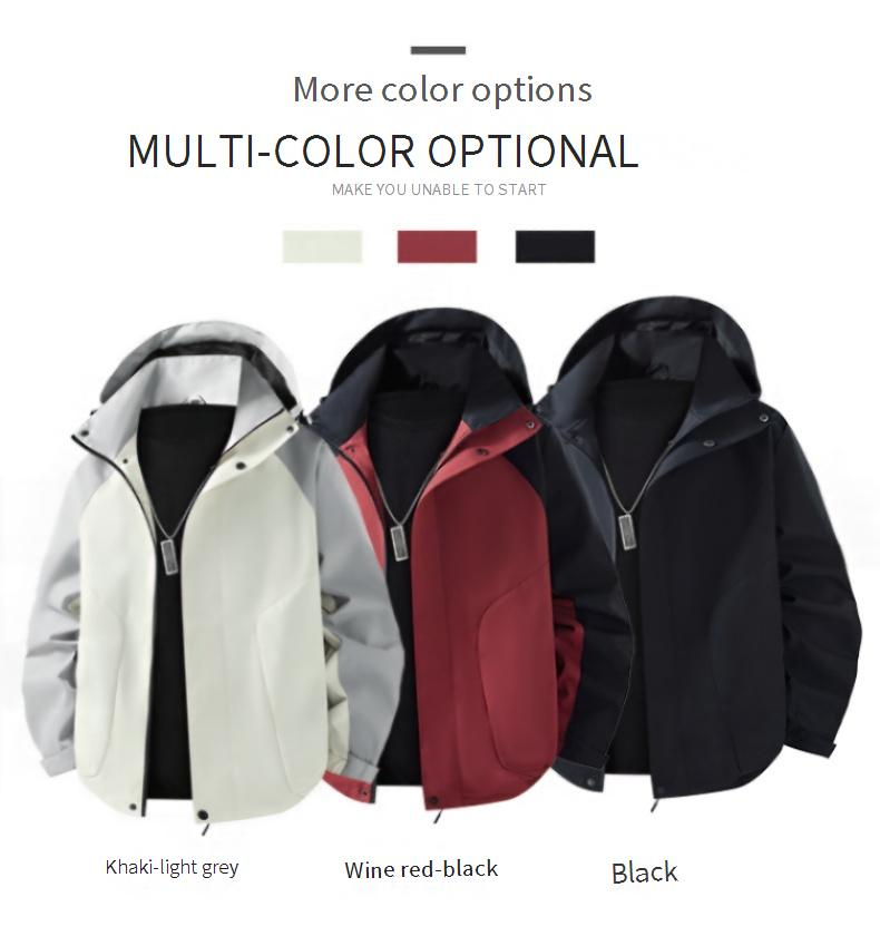 Men's Retro Cargo Jacket – Lightweight Windbreaker With Contrast Panels, Hooded Streetwear Coat (Black/Khaki-Gray/Burgundy-Black, M-5XL)_voghion.com