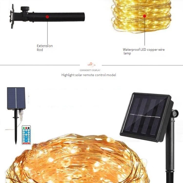 Op zonne-energie werkende koperdraad LED-lichtsnoeren voor buitentuin, terras en vakantiedecoratie - warm wit, koel wit of veelkleurig_voghion.com