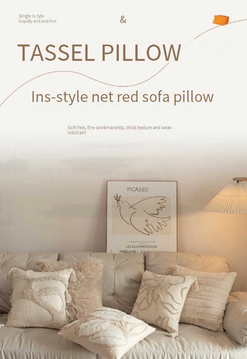 Copricuscini decorativi in stile nordico con nappe e frange per divano letto e soggiorno - Disegni trapuntati geometrici, floreali e a foglia_voghion.com