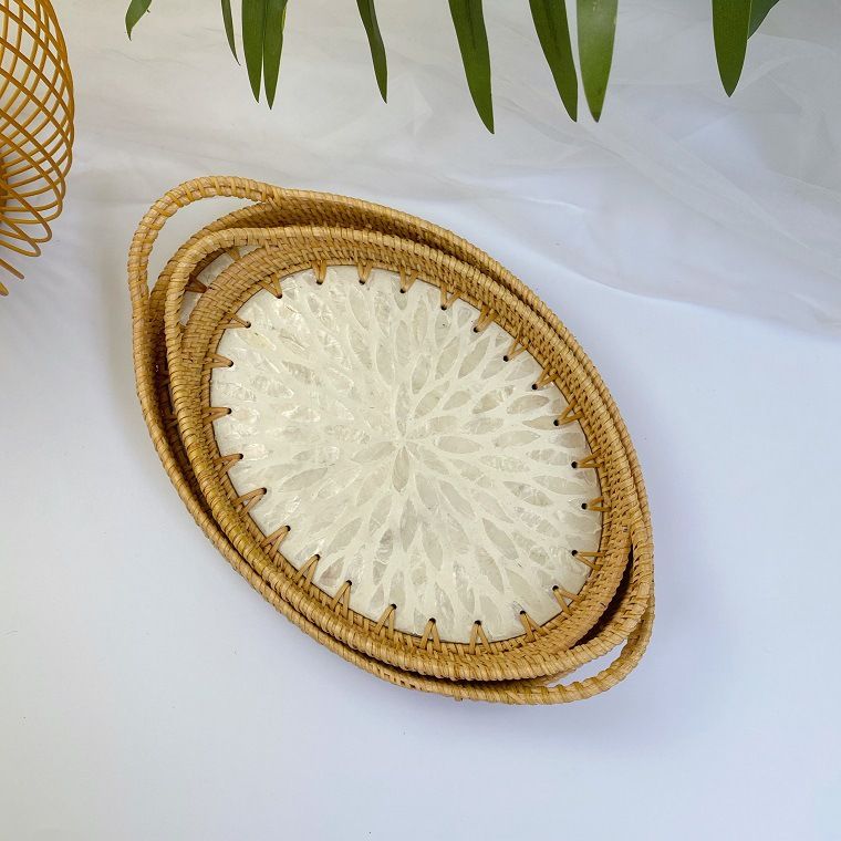 Creative Wicker Woven Colorful Shell Fruit Plate, Decorative Ornaments, Jewelry Storage Tray, Tea Storage Tray, Storage Basket_voghion.com