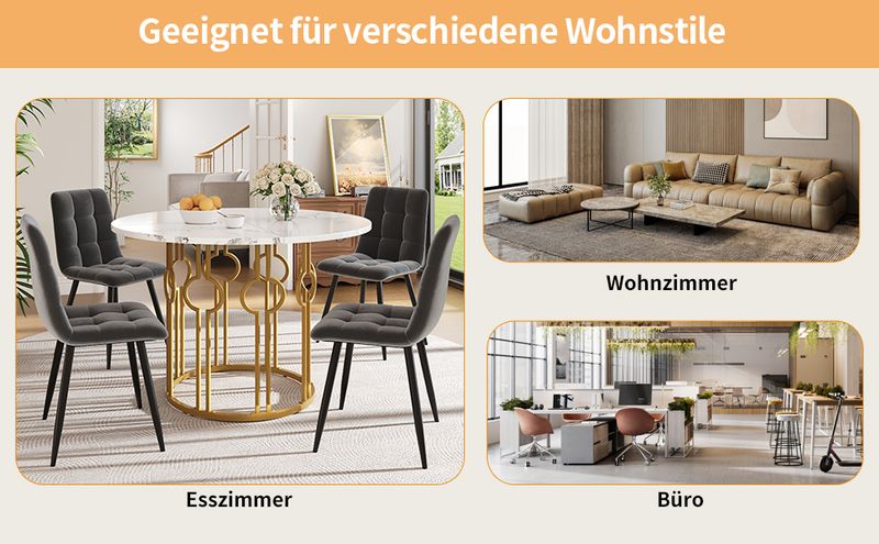 Rond Esstisch 100x76cm Avec Marmorplatte, Goldene Beine_voghion.com