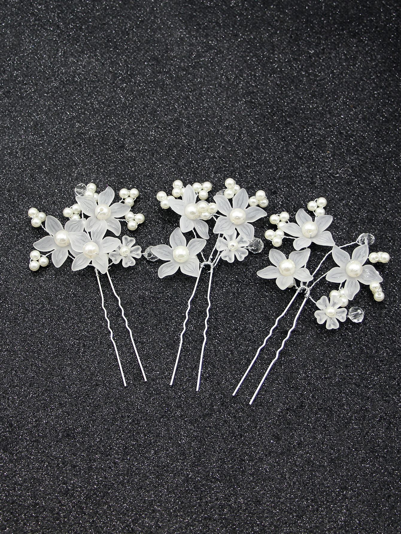 Bruids bruiloft hoofdtooi haaraccessoires rode en witte parel kralen matte bloem haarplug U-vormige haarplug haarspeld groothandel_voghion.com