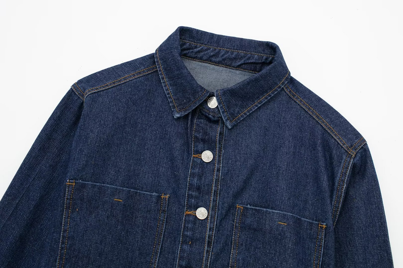 Women's solid color short denim jacket + two-color high waist slit skirt suit_voghion.com