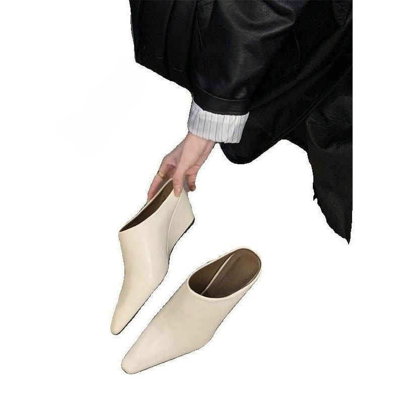Pointed Half Slippers For Women, Small Square Toe Wedge High Sandals, Fashionable Outdoor Thick Heel Lazy Mules_voghion.com
