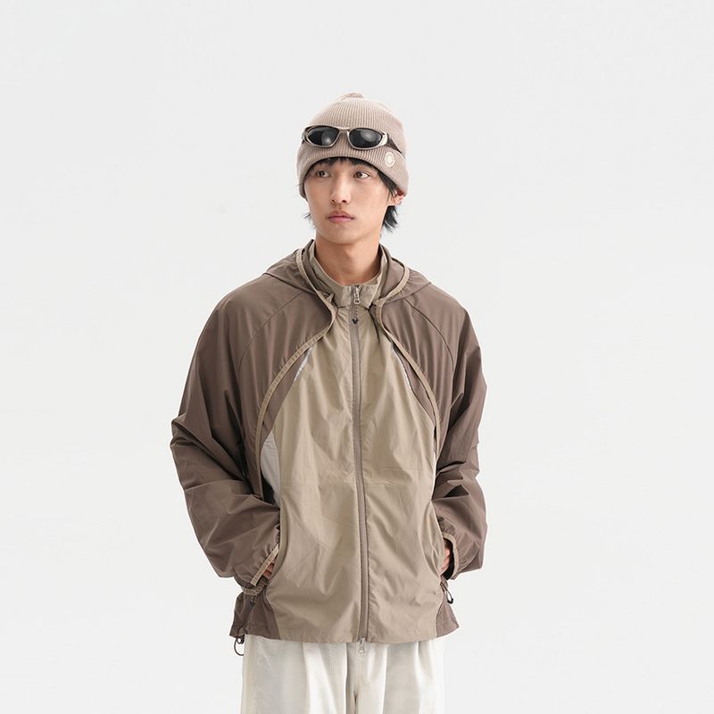 Wasserdichte Outdoor-Wanderjacke für Herren mit abnehmbarer Innenschicht und reflektierendem Design, leichter Sonnenschutz-Hoodie (Lila, Dämmerung, Grau, Sand)_voghion.com