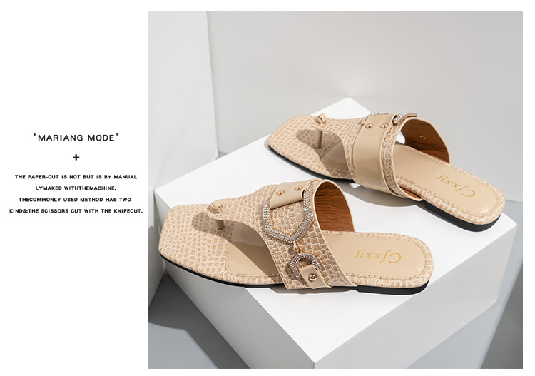 Flip Flops Slides Mode Strass Gürtelschnalle Lässige flache Damensandalen_voghion.com