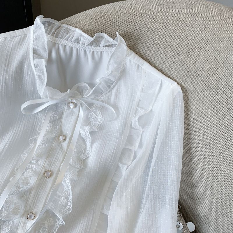 Camicia con fiocco arricciato dolce da donna_voghion.com