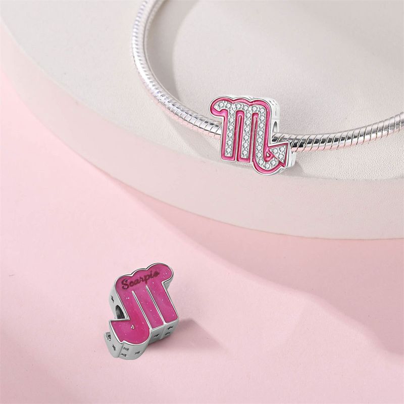 Damenschmuck, süße rosa Perlen mit zwölf Sternbildern, dekorative Perlen, DIY-Schmuckzubehör, Armband, weißes Kupfer, versilbert_voghion.com