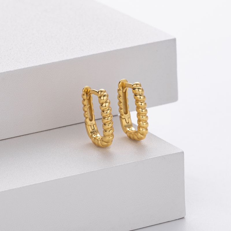Damenschmuck S925 Sterling Silber Gedrehter Rechteck Ohrring, Minimalistischer Eleganter Kleiner Ohrring Für Knorpel-, Hoop- & Helix-Piercing_voghion.com