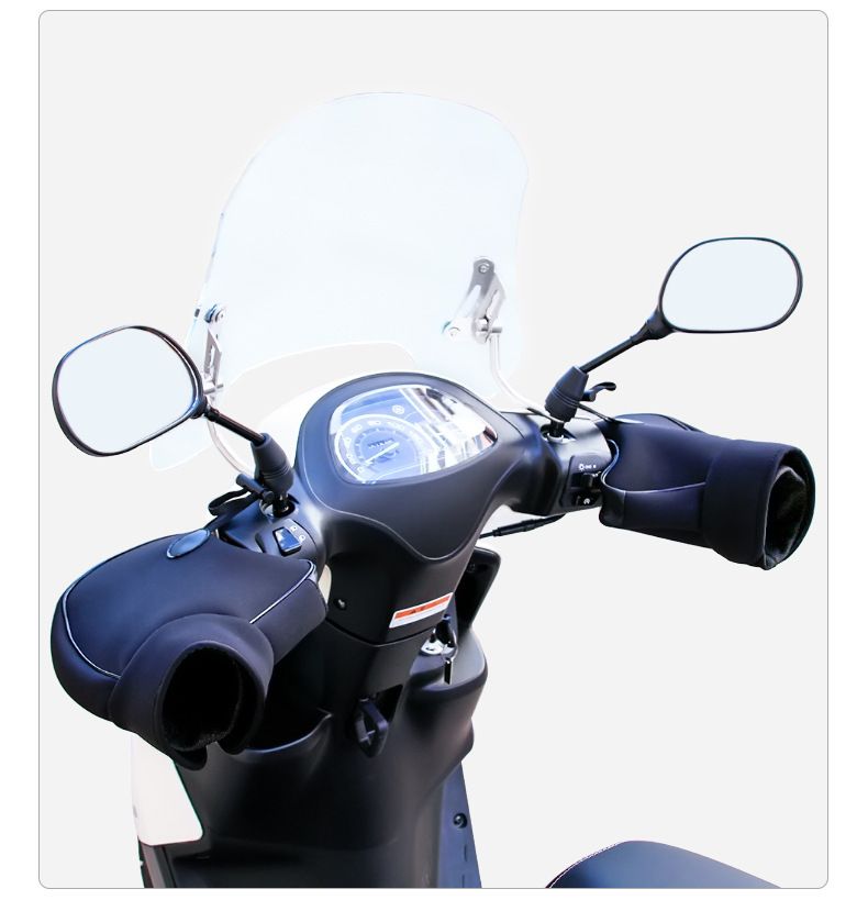 Motorcycle handlebar cover with plush warm gloves, winter riding cold and windproof hand shield, electric bike gloves_voghion.com
