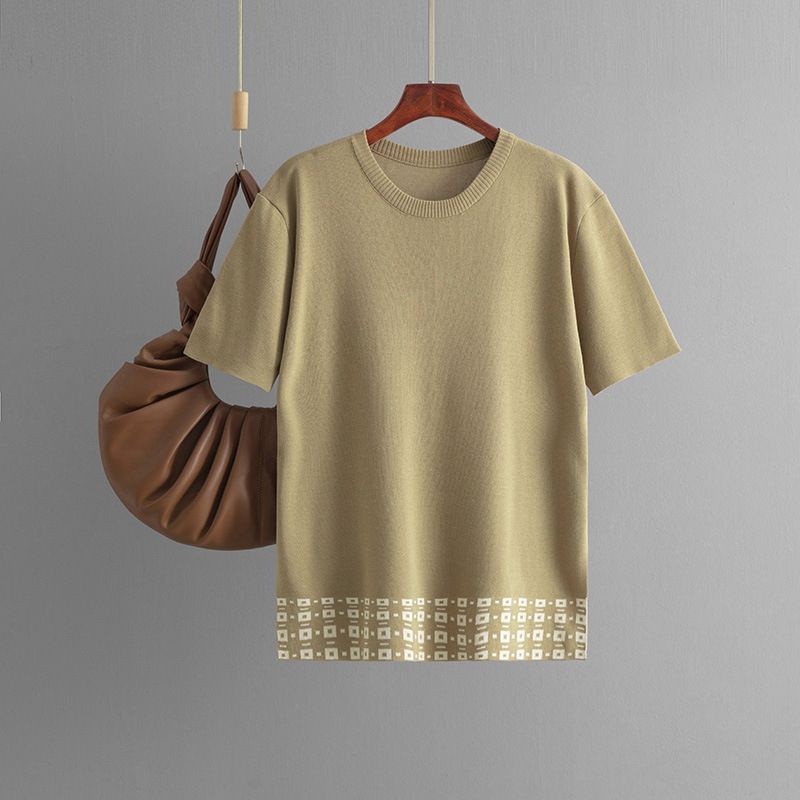 Frauen Kleidung sommer neue einfache mode rundhals einfarbig kurzarm top + hosen kontrast rand gestrickte zwei-stück set_voghion.com