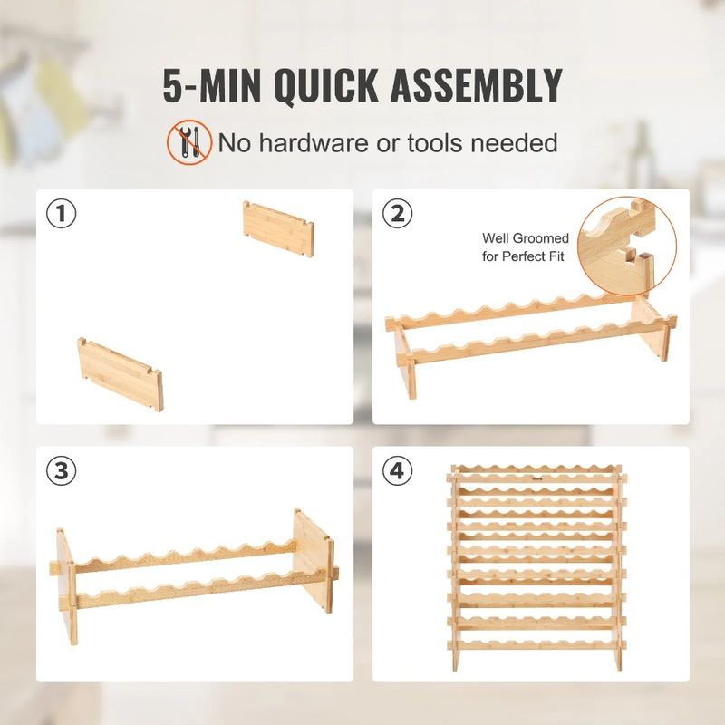 Display Bottle Wine Wood Rack 8-Tier Modular 72 Shelf Bamboo Stackable_voghion.com