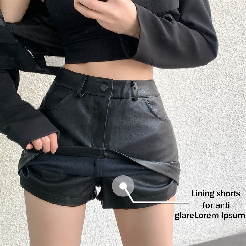 vendita calda estate donne breve retrò sexy sottile vita alta PU pelle antiriflesso mezza lunghezza pantaloni gonna nera_voghion.com