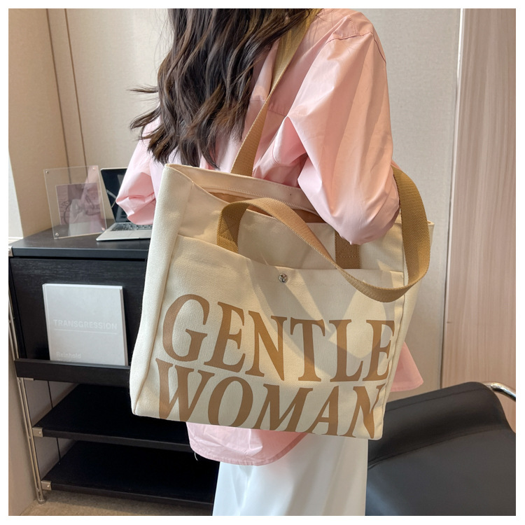 Minority Design Letter Canvas Bag Women's Single Shoulder Simple Art Lazy Large Capacity Tote Bag Women's Bag One Dropshipping_voghion.com