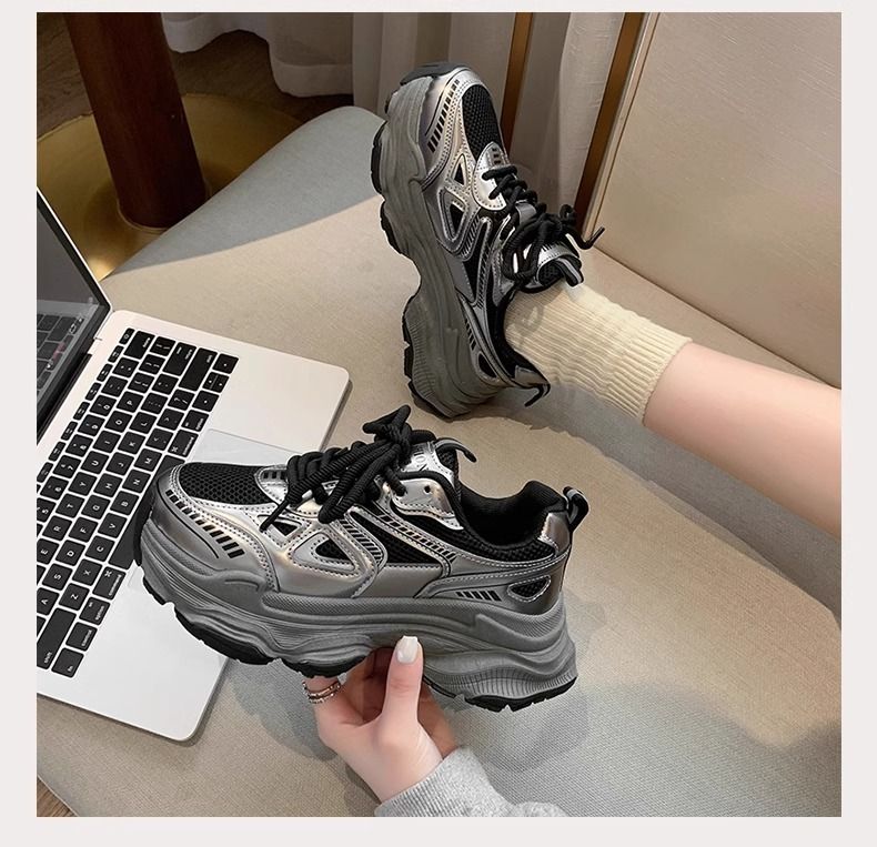 Dames fluwelen dikke sneakers, zwarte platform casual schoenen, dikke zool, hoogteverhogende sneakers voor wandelen en sporten_voghion.com