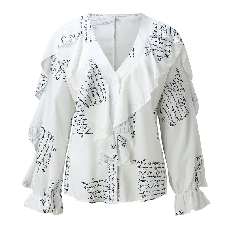 Damesshirt van chiffon met V-hals en lange mouwen_voghion.com