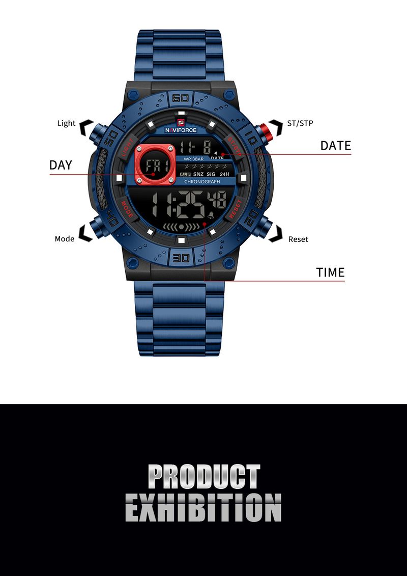 Luxury Golden Digital Man Watch LED Display Stainless Steel Wristwatch Men Waterproof Chronograph Relogio Masculino_voghion.com