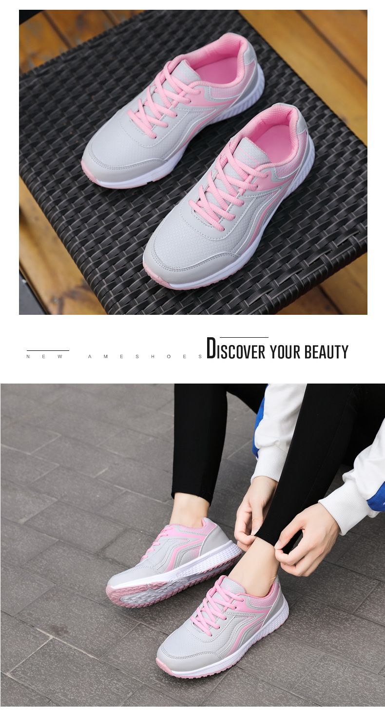 Women's sports fashionable casual leather surface waterproof flat running shoes, versatile and lightweight women's_voghion.com