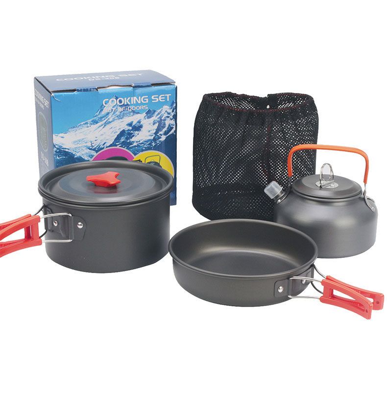 Set di pentole da campeggio portatili in alluminio ossidato duro per 2-3 persone con teiera_voghion.com