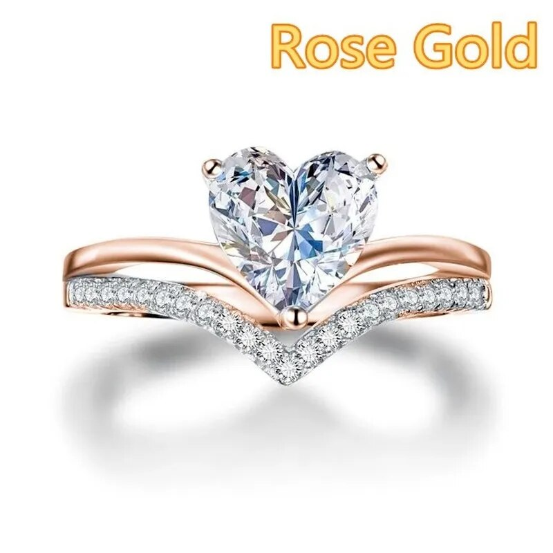 Ready Stock Delicate Sier Color White Zircon Stones Heart Rings for Women Fashion Bridal Engagement Wedding Ring Set Jewelry Gift_voghion.com