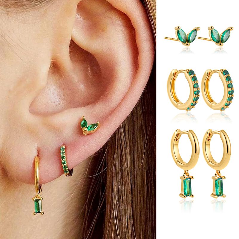 Damen-Schmuckset, modisch, schlichtes Temperament, vielseitige Persönlichkeit, hochwertige, stapelbare Ohrringe mit Zirkonia-Einlage, dreiteiliges Set_voghion.com