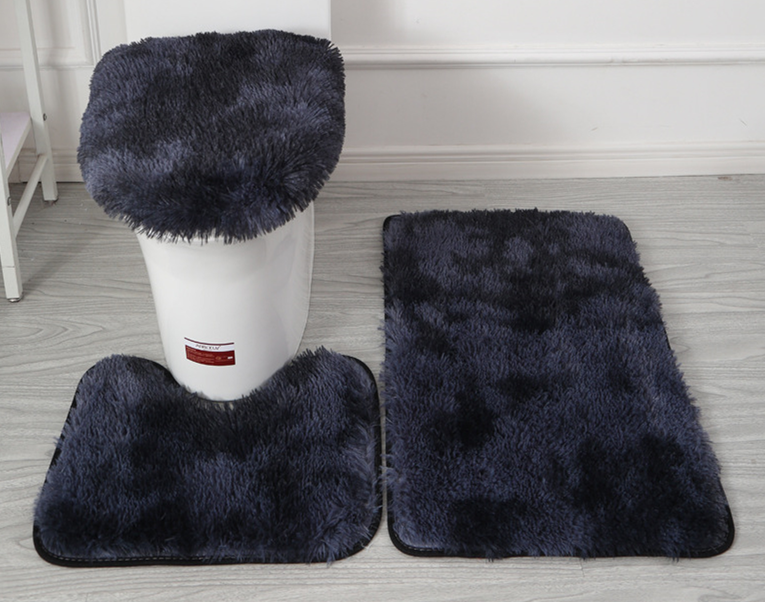Batik-Teppich aus langem Pelz, dreiteiliges Plüsch-WC-Set, rutschfeste Fußmatte, wasserabsorbierendes Badezimmer-Set_voghion.com