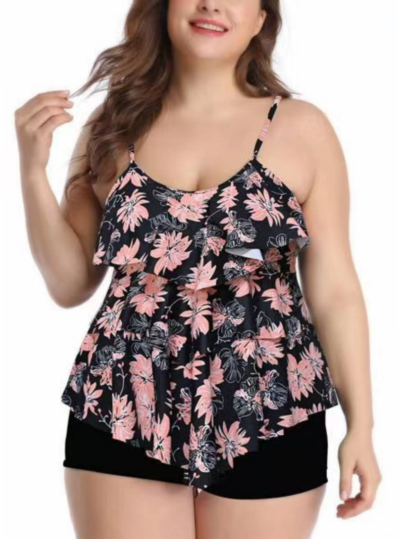 Maillot de bain grande taille, couvrant le ventre européen et américain, maillot de bain fendu de style jupe conservatrice amincissante, pantalon de bain à angle plat_voghion.com