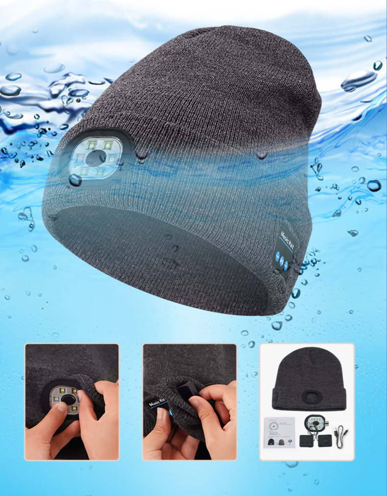Czapka unisex z funkcją bezprzewodowej muzyki i ładowania Bluetooth LED, świecąca_voghion.com